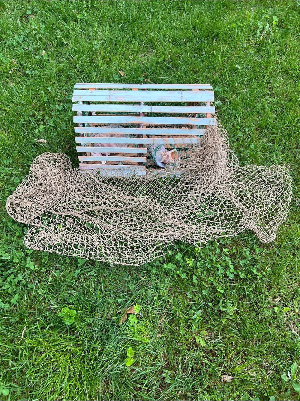 Decorative Coastal Lobster Trap with Natural Rope Netting - Cream